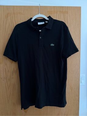 Lacoste Black Polo Shirt with Green Crocodile Logo